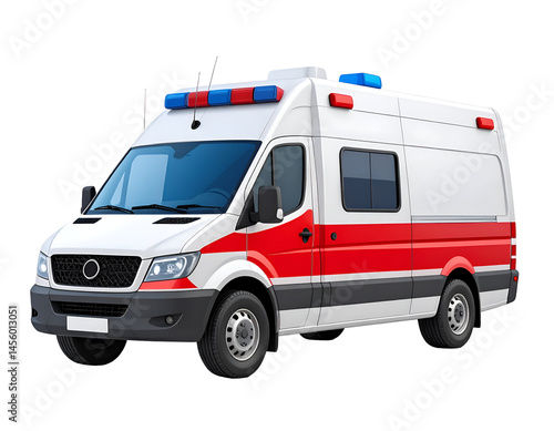 Modern Emergency Medical Service Van, Red and White