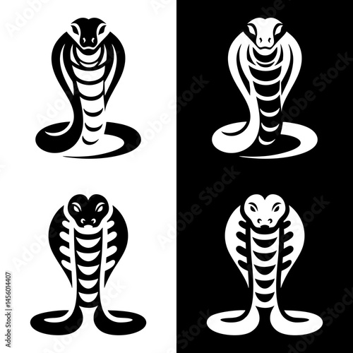 Cobra Silhouette Vector with Aggressive Snake Predator Reptile Illustration Deadly Venomous Animal Artwork Design in Striking Jungle Wildlife Emblem Coiled Serpent Mascot for Graphic Template
