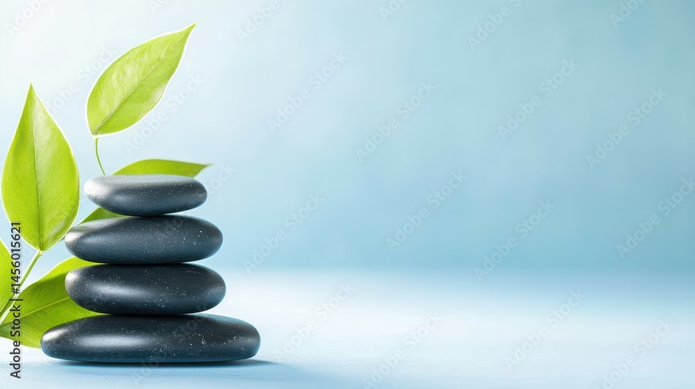 Obraz premium Balance and Serenity: A zen-like arrangement of smooth, dark stones is balanced in perfect harmony. This evokes feelings of peace, mindfulness, and tranquility.