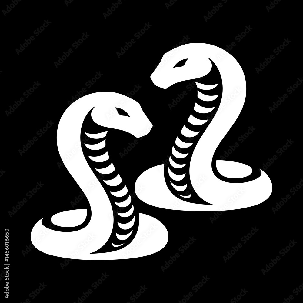 Fototapeta premium Deadly Cobra Silhouette Venomous Snake Reptile Predator Illustration Emblem of Wild Jungle Dangerous Wildlife Striking Kingcobra Exotic Animal Artwork Mascot Vector Template for Graphic Design
