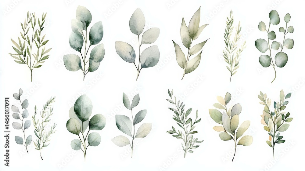 Naklejka premium Watercolor Wildflower and Herb Collection Botanical Illustrations for Garden and Forest Designs (Isolated Elements)