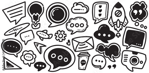 Wallpaper Mural Black and White Hand-Drawn Chat Bubble Icon SetBlack and White Hand Drawn Chat Bubble Icon Set Torontodigital.ca