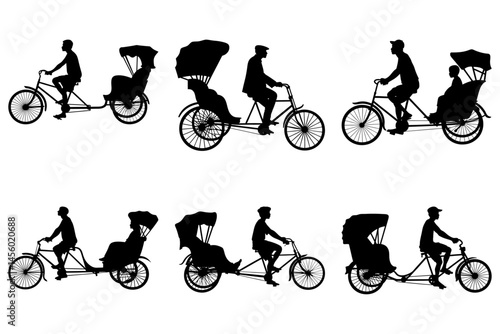 set of Cycle rickshaw silhouette 
