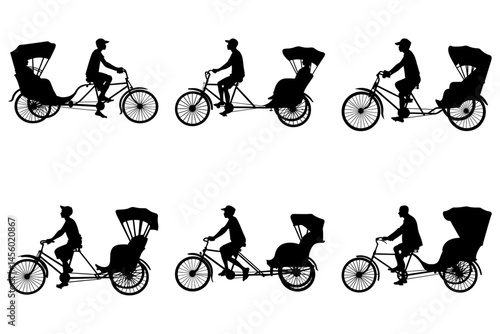 set of Cycle rickshaw silhouette 