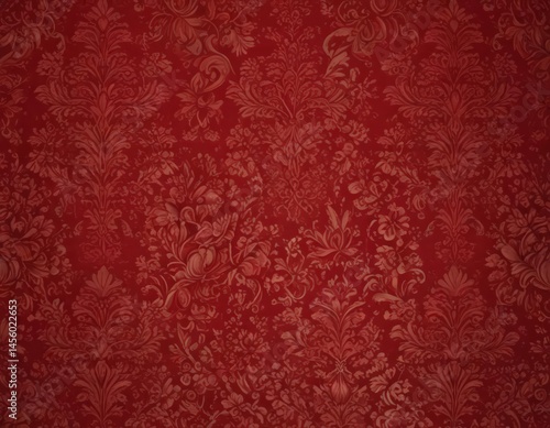 Crimson damask wallpaper, intricate floral details, opulent texture , motif, intricate