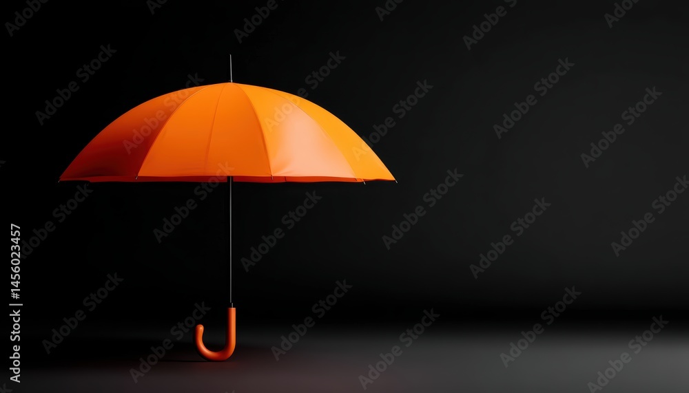Floating orange umbrella on a deep black backdrop symbolizes modern shelter, safety, and sleek design in a striking product presentation.
