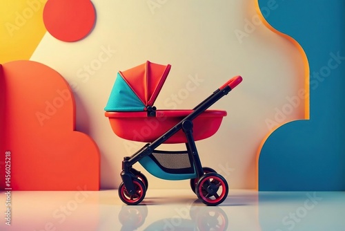 Abstract geometric stroller shapes, modern design, color, minimal, decor