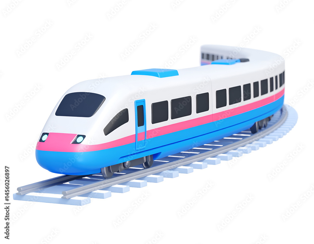 Naklejka premium Stylish Cartoon Train on Curved Tracks