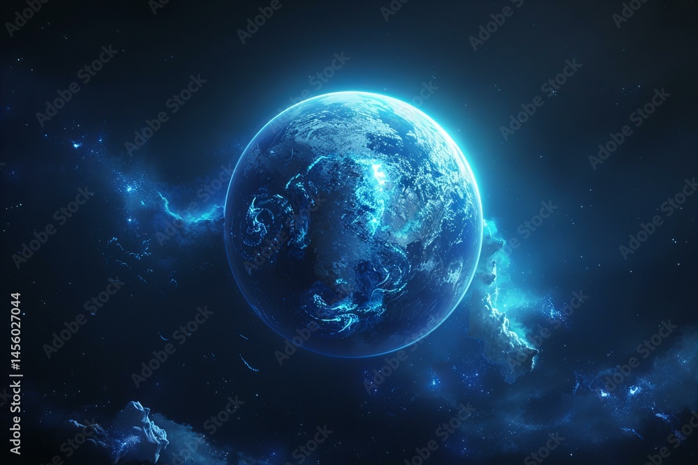Fototapeta premium Elegant Blue glowing planet with stars