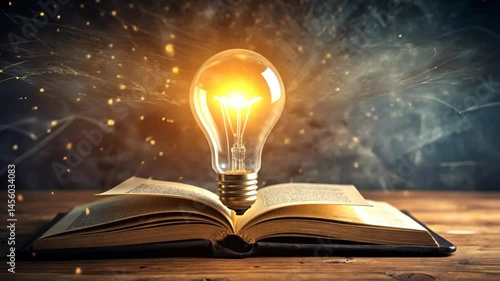 Illuminating the Pages of Knowledge A Glowing Light Bulb Sparks Imagination and Wisdom