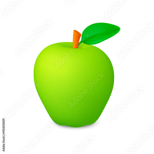 Render green apple 3d icon. Isolated fresh fruit, vitamin harvest raw ingredient. Vegan food, popular fruit for juice, dessert, eating, vector symbol