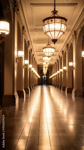 Wallpaper Mural Elegant Long Hallway with Ornate Chandeliers and Wall Lights Illuminating Polished Floor Torontodigital.ca