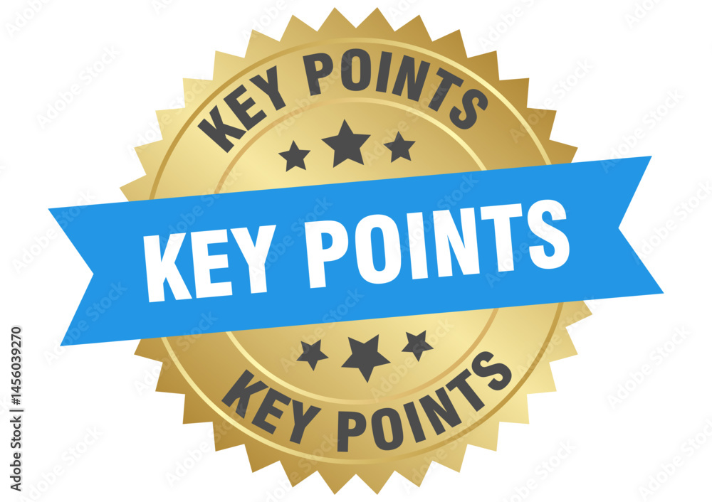 key points. key points round blue and gold label isolated on transparent background key points. key points round blue and gold label isolated on transparent background