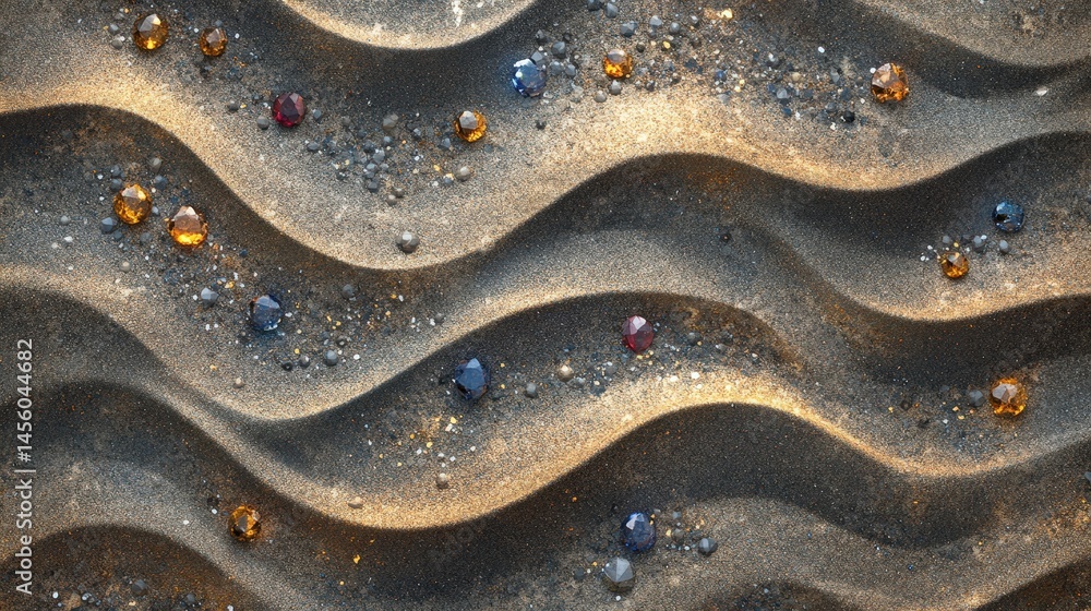 Intricate wave patterns in textured wet sand