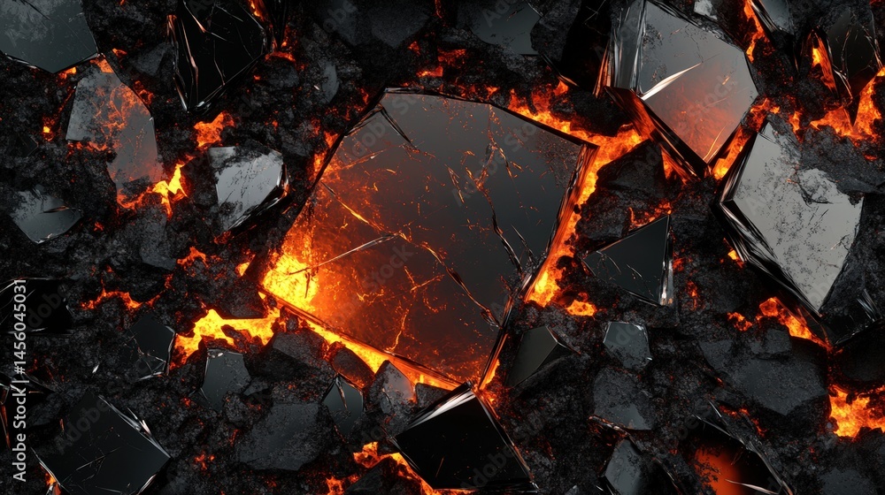 Molten glow encased within broken mirror fragments