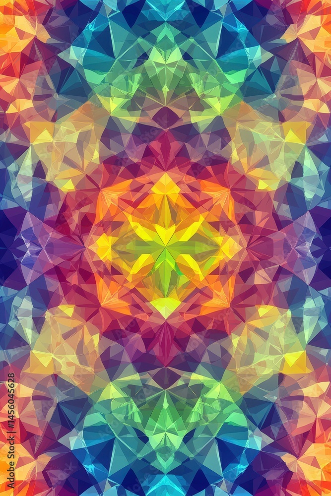 Colorful abstract kaleidoscope design with complex geometry