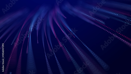 Abstract bright wave of glowing particles. The flow of musical sounds. Big data visualization. 3d rendering.
