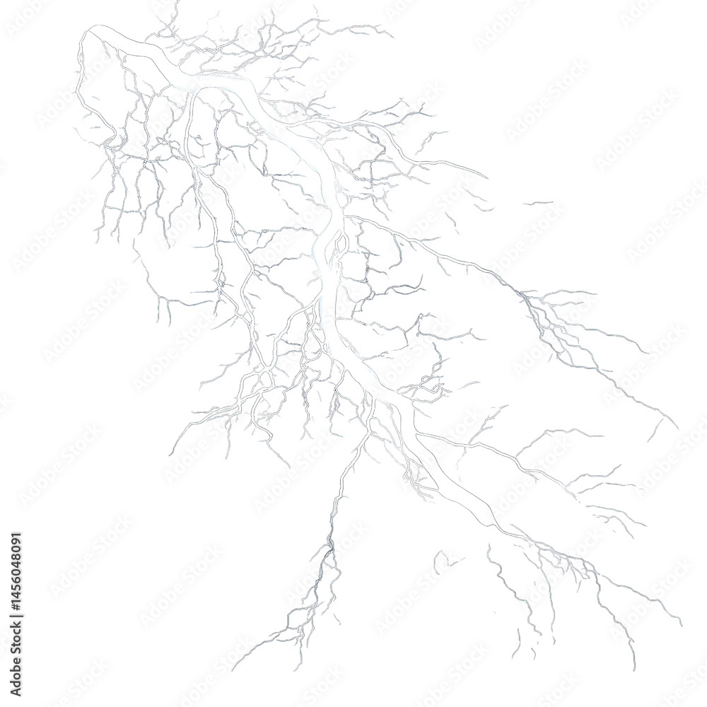 White Lightning Strike on Transparent Background, Energy Discharge, Thunderstorm White Lightning Strike on Transparent Background, Energy Discharge, Thunderstorm