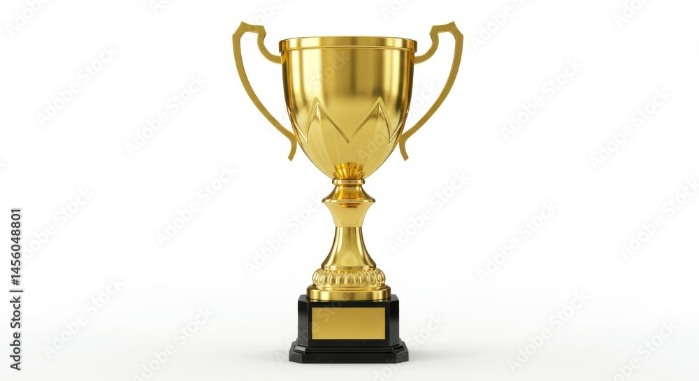 Isolated golden trophy with black base and handles on a white background in a studio shot Isolated golden trophy with black base and handles on a white background in a studio shot