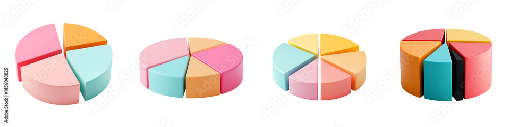 Fototapeta premium Colorful pie charts displaying data and statistics.