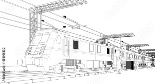 electric train sketch 3d illustration
