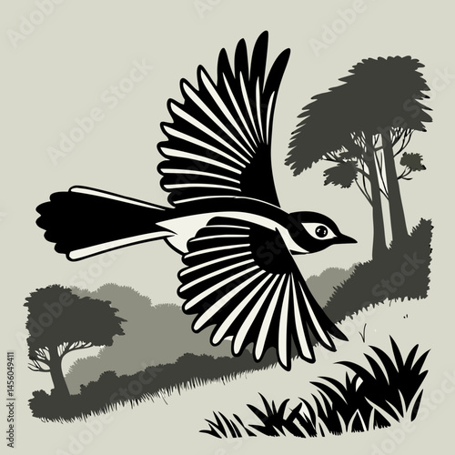 Tyrant Flycatcher in flight, captured mid-air while hunting insects—dynamic wildlife action shot.