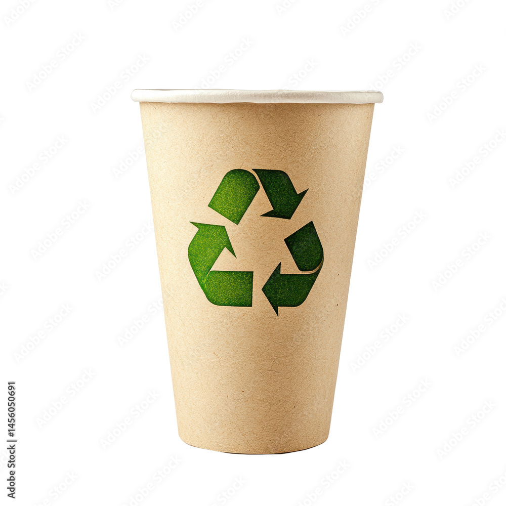 Eco-friendly paper cup with green recycle symbol highlighting sustainable consumption