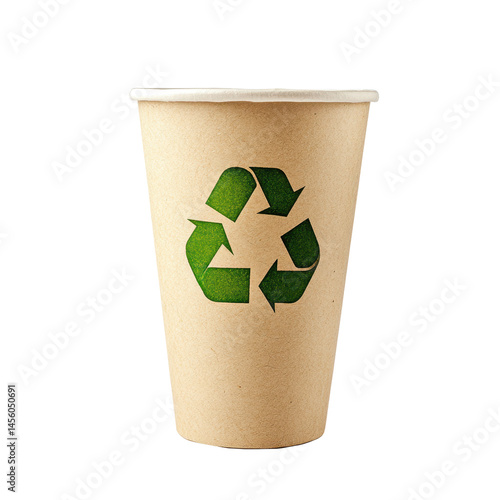 Obraz na płótnie Eco-friendly paper cup with green recycle symbol highlighting sustainable consumption w salonie