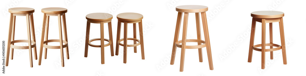 Set of wooden bar stools in a modern interior design Set of wooden bar stools in a modern interior design