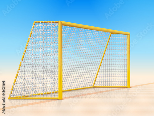 Beach soccer goal post with net, side view. Beach football goal on sand field. Vector illustration for soccer, sport game, football, championship, gameplay, etc