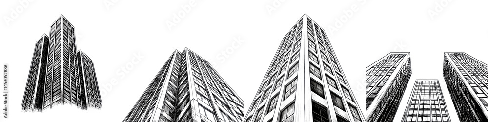Fototapeta premium Modern city skyline with towering skyscrapers.