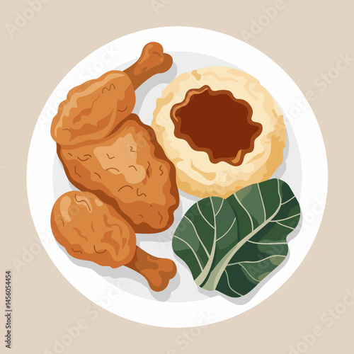Southern Fried Chicken Plate with Mashed Potatoes & Greens