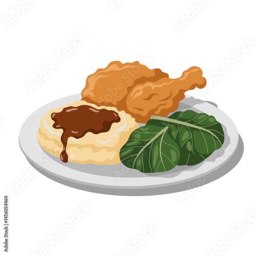 Southern Fried Chicken Plate with Mashed Potatoes & Greens