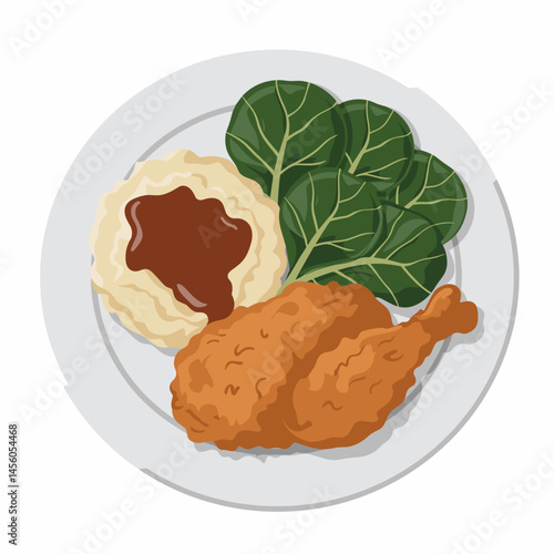 Southern Fried Chicken Plate with Mashed Potatoes & Greens