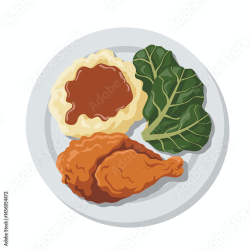 Southern Fried Chicken Plate with Mashed Potatoes & Greens