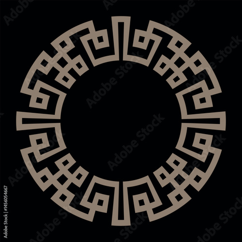 Oriental vector ornament in the style of baroque. Traditional classic pattern with golden elements. Round frame with greek key meanders. Circular Celtic Geometric frame in the form of circular pattern