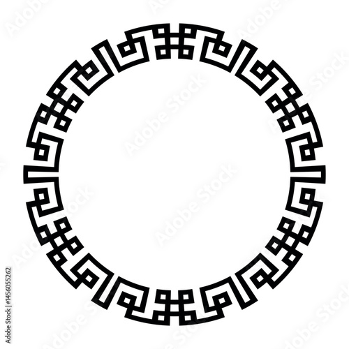 Classic Round frame with Greek motifs. Circle of Roman Empire, Ancient Greece. Oriental round frame with Greek elements. Template for laser cutting, ceramic, textile, embroidery, porcelain. Vector 