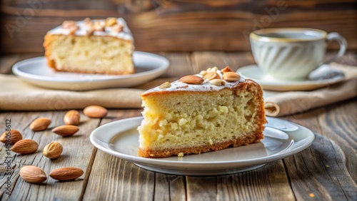 Wallpaper Mural Cake Slice with Almonds on Plate, slice of cake, kitchen decor,  slice of cake, kitchen decor Torontodigital.ca