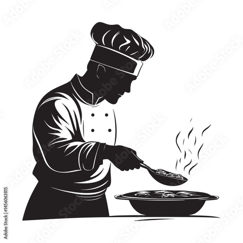 Chef cooking and presenting vector art illustration