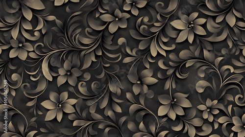 Intricate dark floral design pattern on a textured background.