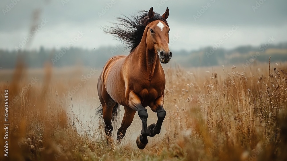 Fototapeta premium Horse Running Through Field