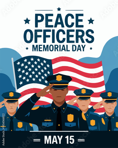 Peace Officers Memorial Day Police Tribute Vector Art with USA Flag