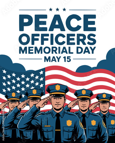 Peace Officers Memorial Day Police Tribute Vector Art with USA Flag