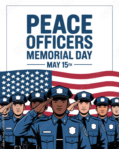 Peace Officers Memorial Day Police Tribute Vector Art with USA Flag