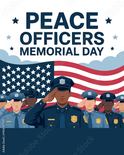 Peace Officers Memorial Day Police Tribute Vector Art with USA Flag