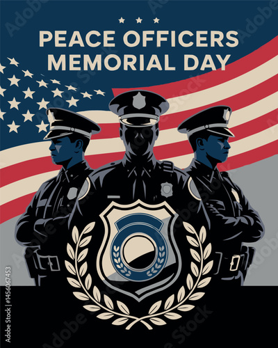 Peace Officers Memorial Day Police Tribute Vector Art with USA Flag