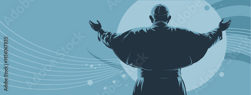 Blessing pope seen from behind, papal election, conclave – banner, poster, vector illustration
