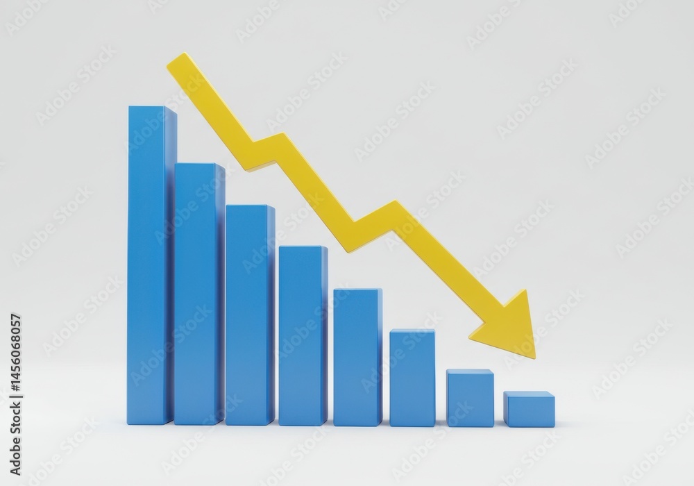 Blue bars with a yellow arrow going down Blue bars with a yellow arrow going down