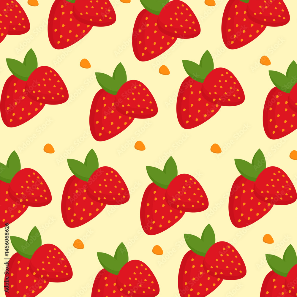 Seamless strawberry fruit pattern with yellow background Seamless strawberry fruit pattern with yellow background
