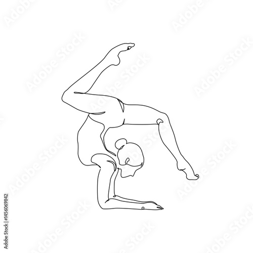 Abstract pose of a young woman continuous line art drawing doing sport, stretching, yoga. Body freedom concept. Minimal poster print art. Trendy one line draw design vector graphic illustration